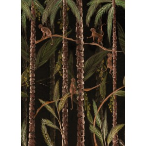 Art for the Home Fototapete: Dschungel-Szene mit Affen und Palmen auf dunklem Hintergrund.