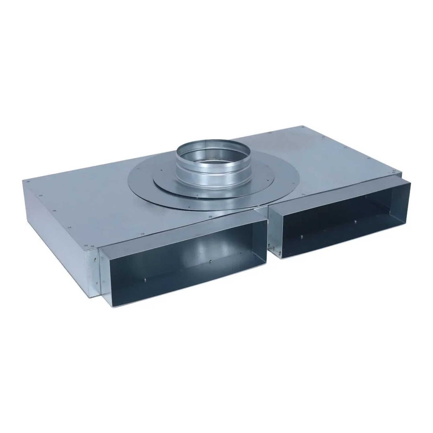 Subtiel Flachkanal Verteiler 300 x 90 mm Zwei Eingänge Ein Ausgang Ø 150 mm