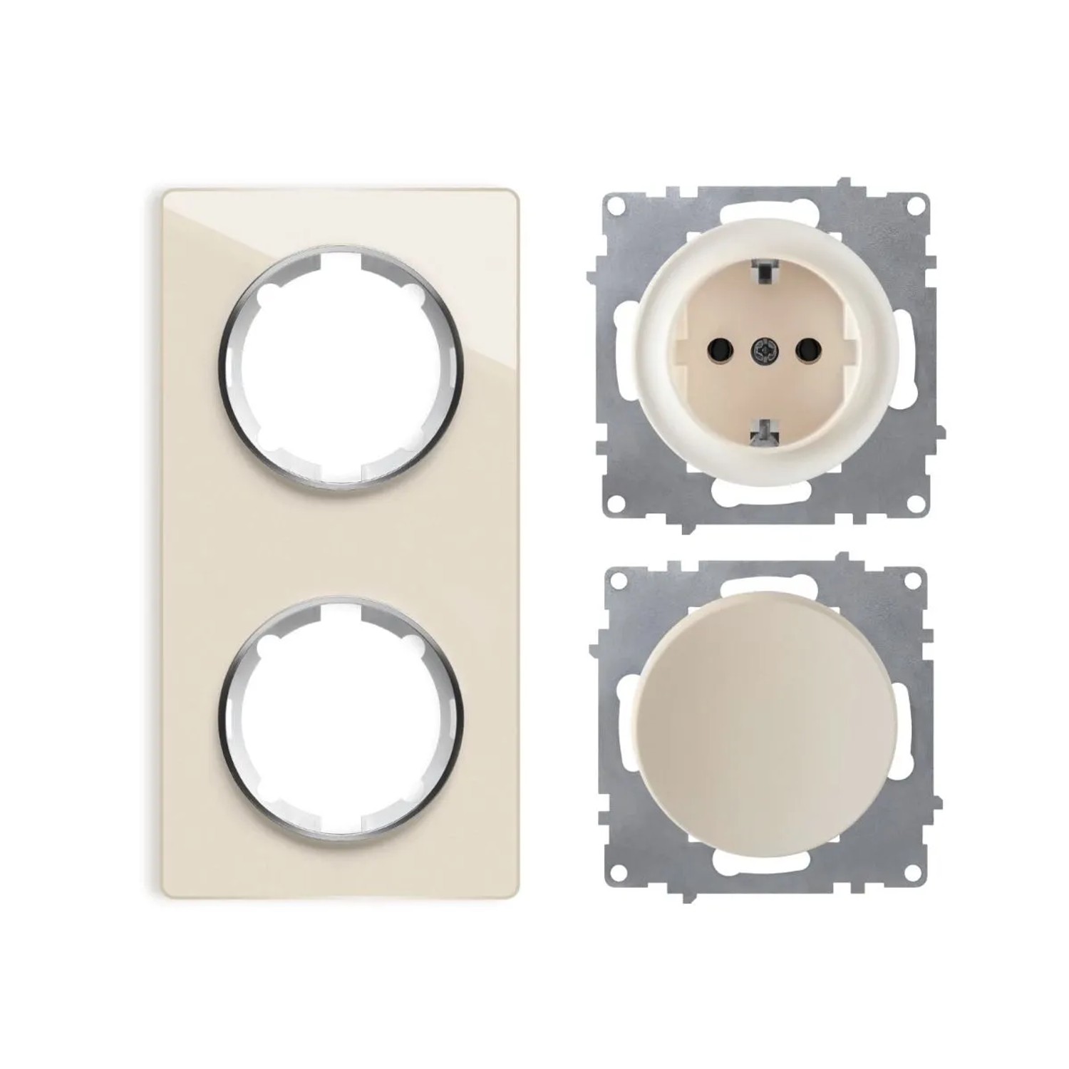 OneKeyElectro Schuko Steckdose und Lichtschalter mit Glas Abdeckrahmen 2fach Unterputz Senkrecht Beige
