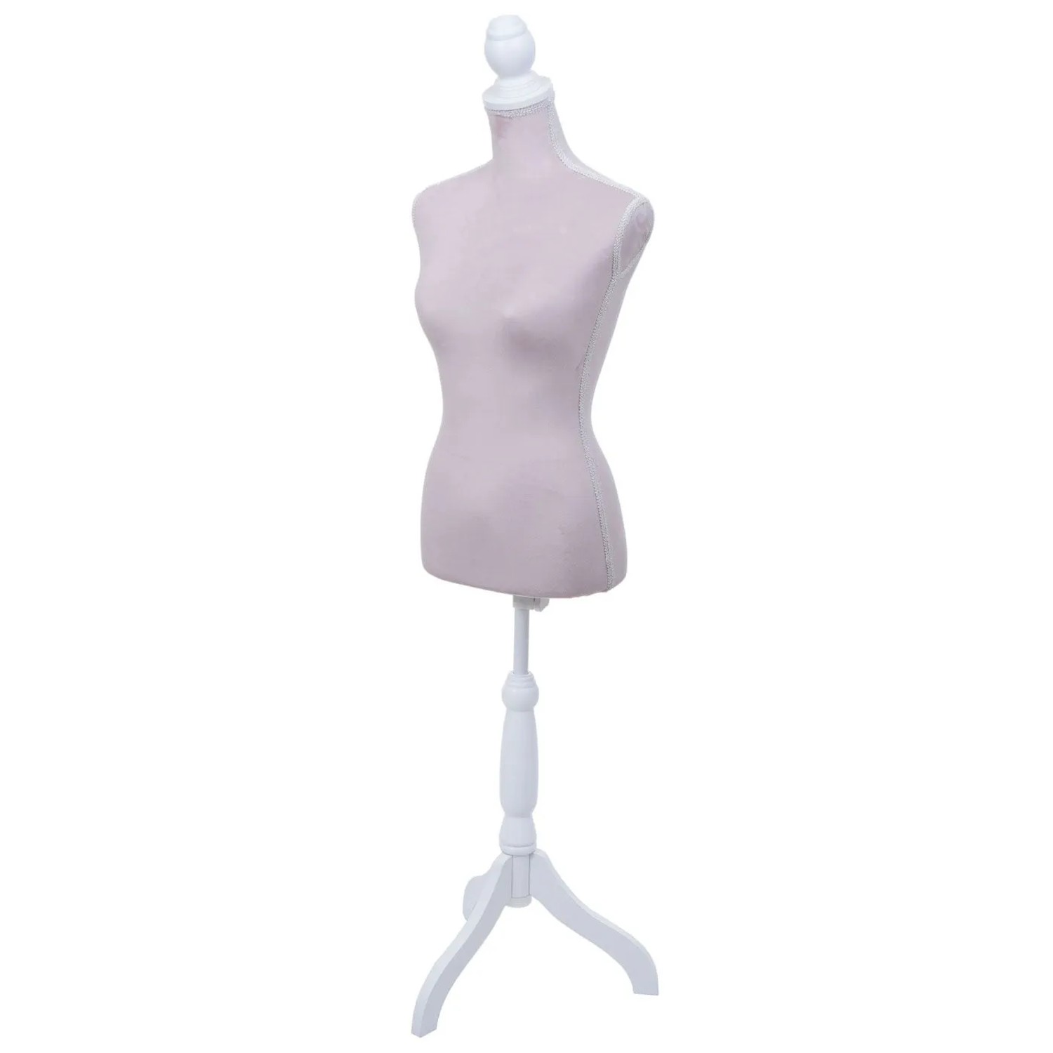 Rosa Schneiderpuppe, weibliche Büste mit Stoffbezug, weißer Holz-Standfuß, höhenverstellbar. Ideal für Mode & Deko.