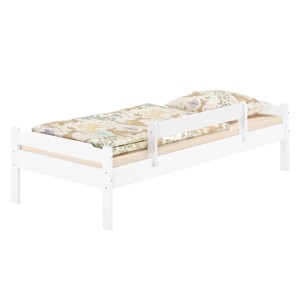 Erst-Holz Einzelbett Bettrahmen 90 x 200 cm Kiefer Weiß Massiv Modell 31 mit Kindersicherung und Rollrost inkl.