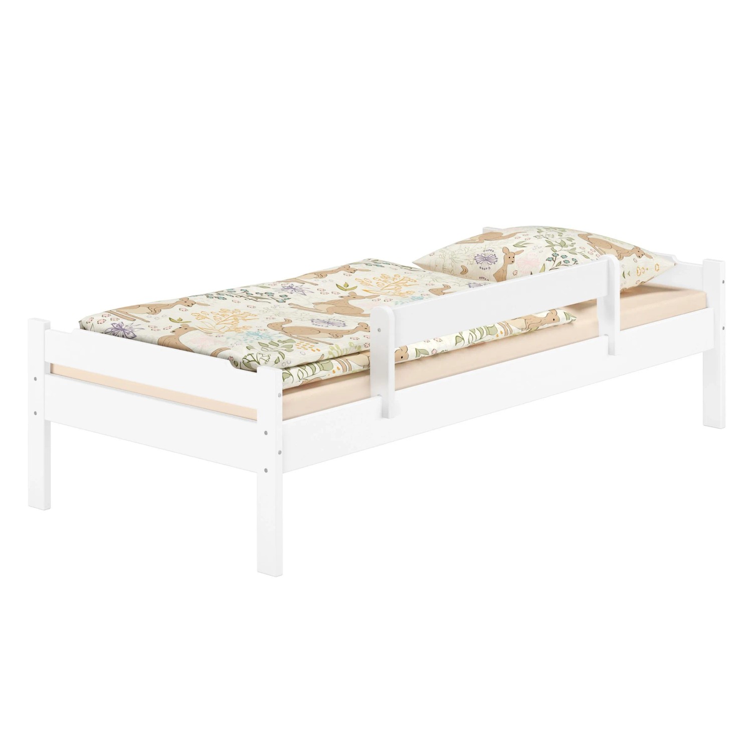 Erst-Holz Einzelbett Bettrahmen 90 x 200 cm Kiefer Weiß Massiv Modell 31 mit Kindersicherung und Rollrost inkl.