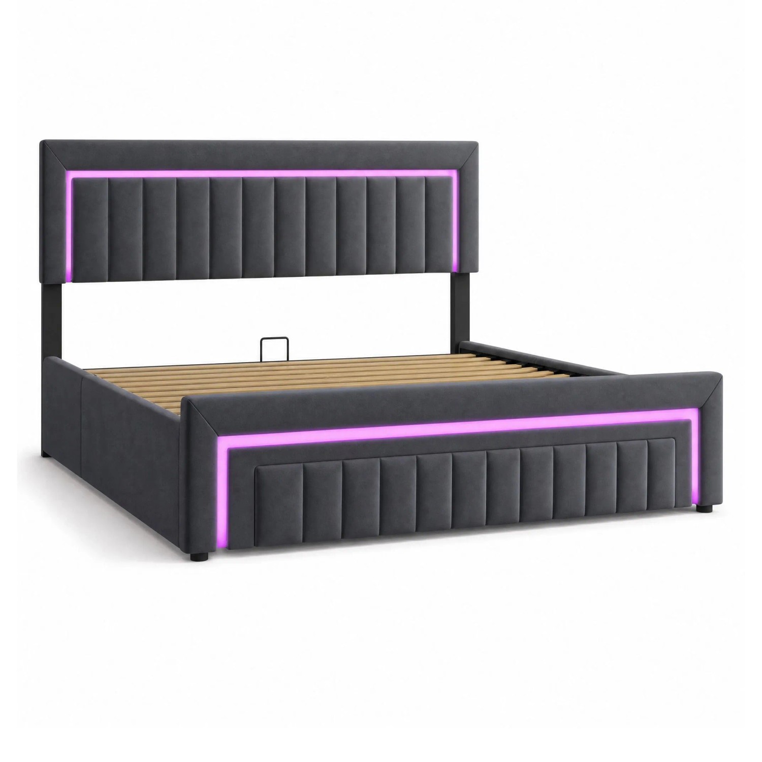 okwish Polsterbett mit LED Beleuchtung Schubladen Jugendzimmer 180x200cm Grau
