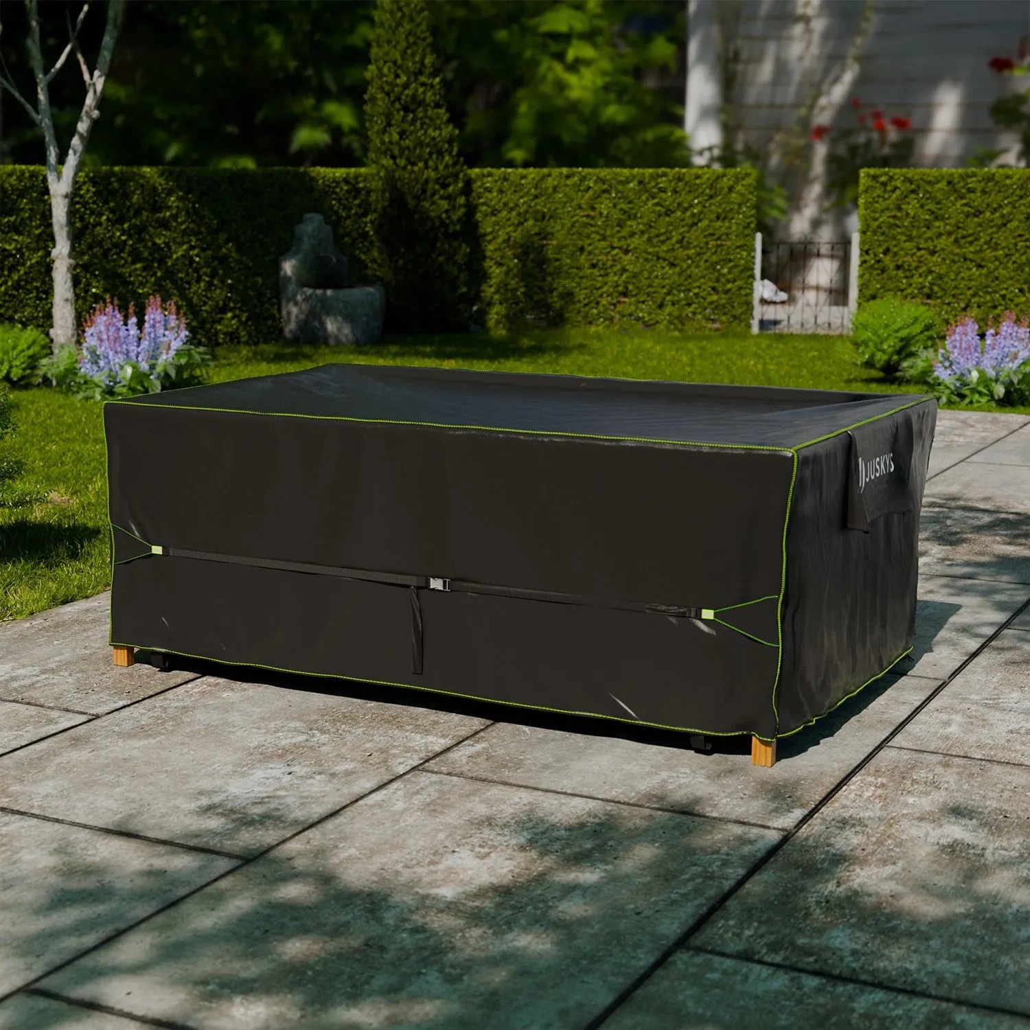 Schwarze Juskys Schutzhülle CoverSafe Pro für Gartenmöbel, 220x140x75 cm.