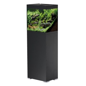 Oase Aquarium-Set StyleLine 85 in Schwarz mit Unterschrank und Bepflanzung.