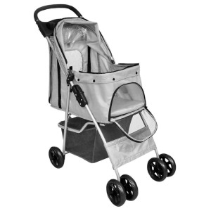 vidaXL Haustier-Buggy Hund/Katze Klappbarer Reisewagen Grau 170910
