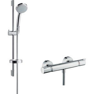 Hansgrohe Croma 100 Brausesystem Aufputz Vario mit Thermostat und Brausestange (65cm) in Chrom.