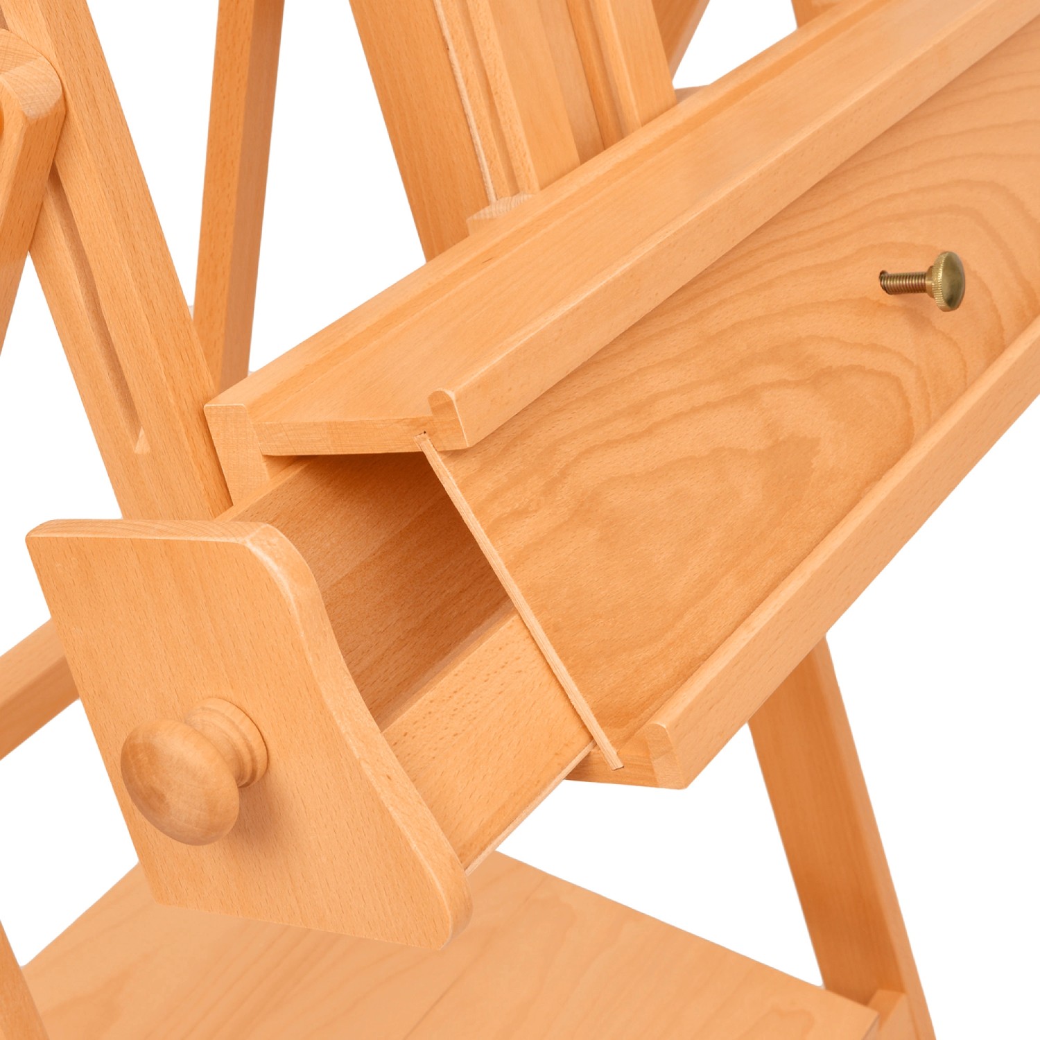 Detailansicht: Artina Napoli Staffelei aus Buchenholz mit Schublade.