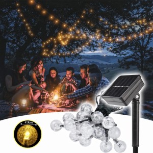 Salcar Solar LED Lichterkette 10m, 40 warmweiße Kristalllampen, beleuchtet Gartenparty. Mit Solarpanel & Erdspieß.