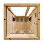 Innenansicht der Artsauna Infrarotkabine Nyborg S90V aus Hemlock-Holz mit Vollspektrumstrahlern.