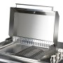 Detailansicht des Edelstahl-Gasgrills der Buschbeck Outdoorküche Derby mit geöffnetem Deckel.
