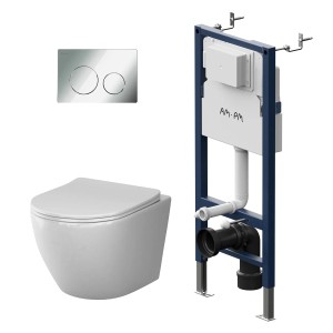 AM.PM WC Set Wand WC Vorwandelement Drückerplatte Toilette mit Spülkasten Komplett IIS90151.XB1701