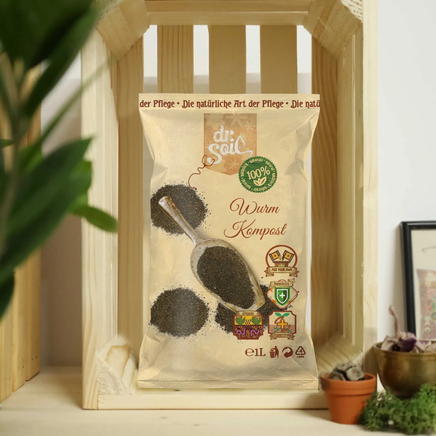 Dr.Soil Biohumus 1L Beutel: Wurmkompost zur Bodenverbesserung für Hydrokultur.