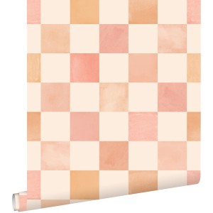 ESTAhome Tapete Karomuster Beige Orange und Rosa 50 x 900 cm