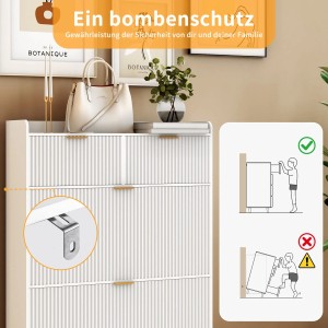 PXloue Schuhschrank 80x24x110cm Schuhaufbewahrung mit Schubladen Metallgriffen für Wohnzimmer Weiß