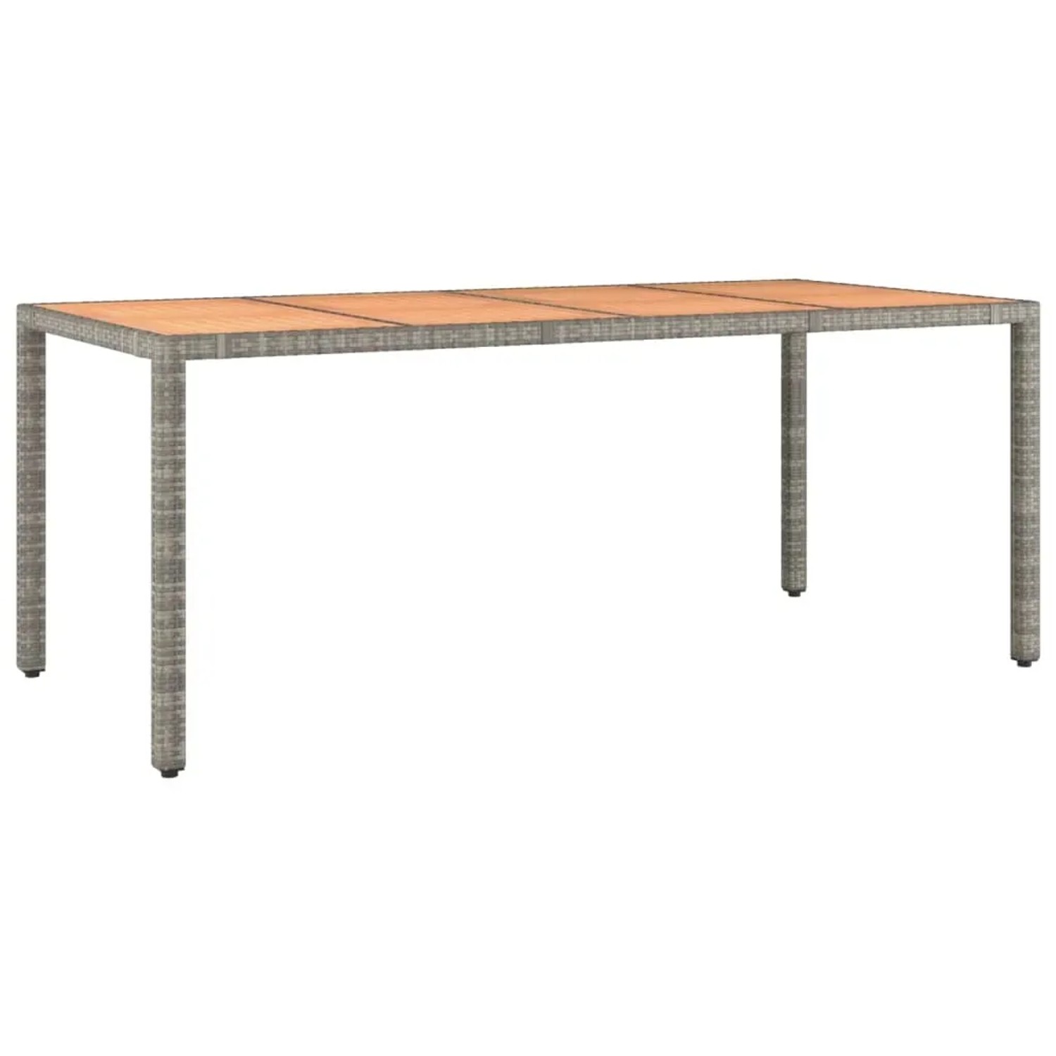 vidaXL Garten-Esstisch, 190x90 cm, grau Poly Rattan, Akazienholz-Tischplatte für 9-tlg. Garten-Essgruppe.