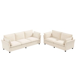 Modulares Merax Sofa Set in Beige, 3-Sitzer und 2-Sitzer, Chenille-Bezug, flexibel kombinierbar.