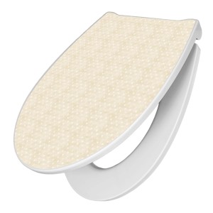 Banjado Premium WC-Sitz mit Absenkautomatik, Motiv Beige Herzen, aus Duroplast.