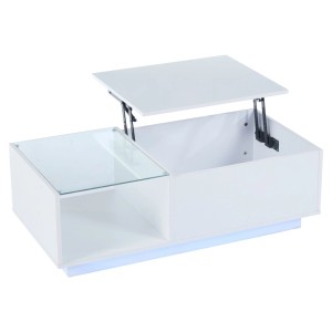 Merax Couchtisch Höhenverstellbar Mit LED Stauraum Hochglanz
