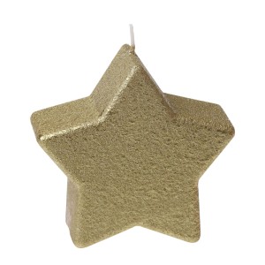 Goldene Sternkerze aus Wachs mit Struktur, ideal für Weihnachtsdekoration und festliche Stimmung.