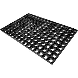 Schwarze Astra Gummimatte Quadro Light, 80x120 cm, mit Löchern für Schmutzfang im Eingangsbereich.