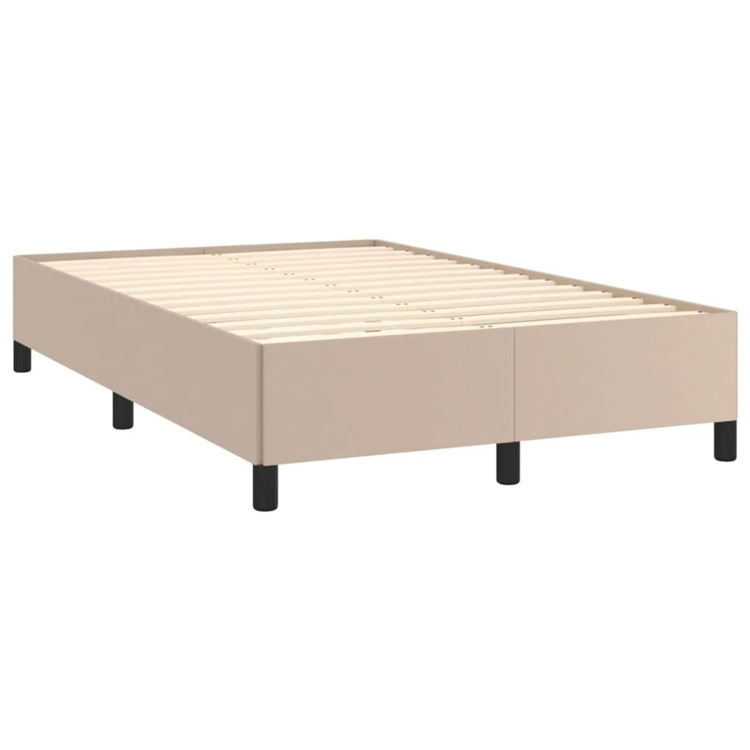 Boxspringbett in Cappuccino-Braun, 120x190 cm, mit Lattenrost und schwarzen Füßen.