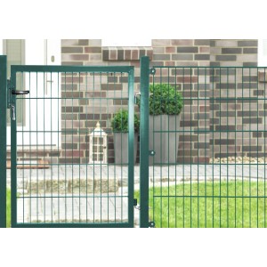 Grünes Gartentor aus Stahl mit Stabmattenfüllung, 125x100 cm, mit Schloss und Zubehör.