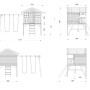 Technische Zeichnung Palmako Toby Set: Spielhaus mit Leiter, Anbauschaukel mit 2 Sitzen. Ansichten und Maße.