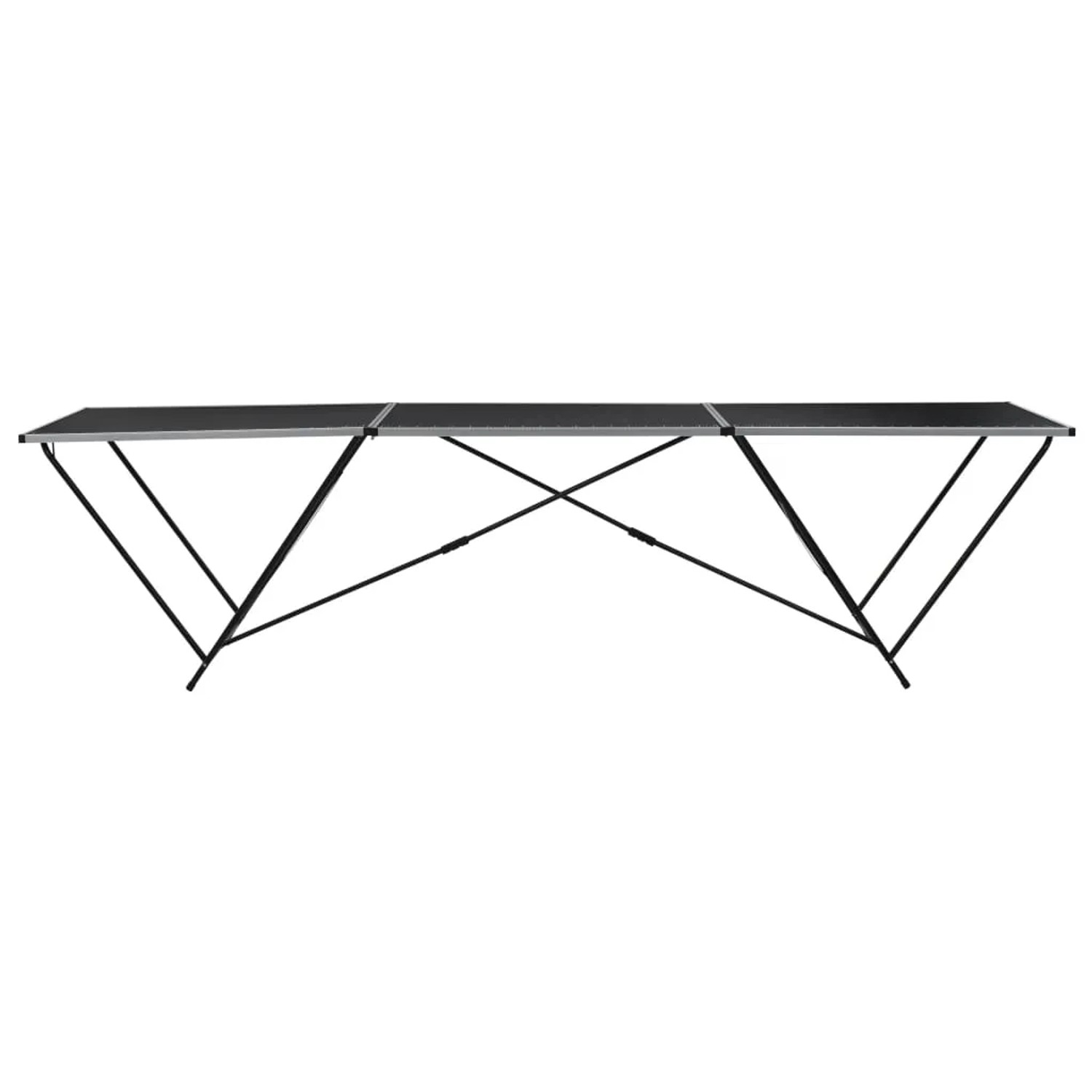 vidaXL Tapeziertisch, klappbar, 300x60x78 cm, mit schwarzer MDF-Platte und Aluminiumgestell.