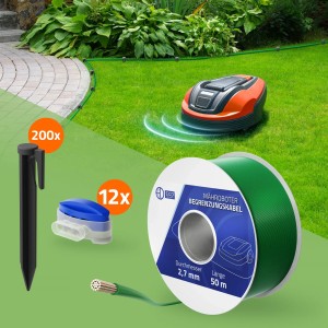 ECD Germany 50m Begrenzungskabel-Set für Mähroboter mit Haken und Verbinder.