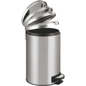 Wenko Tret-Mülleimer Leman, 12 l, Edelstahl, mit geöffnetem Deckel.