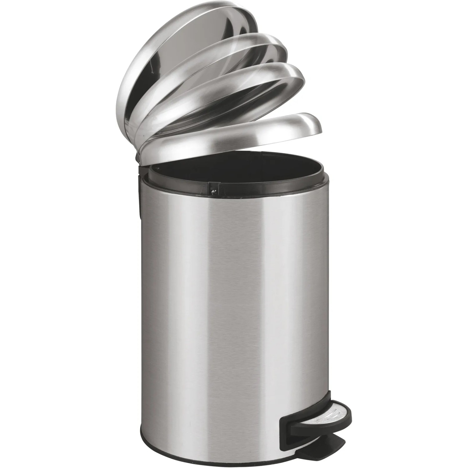 Wenko Tret-Mülleimer Leman, 12 l, Edelstahl, mit geöffnetem Deckel.