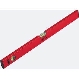 Rote Ellix Wasserwaage, 100 cm lang, mit horizontaler und vertikaler Libelle.