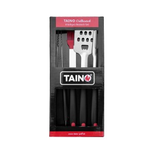 Taino Grillbesteck 4-teilig im Set: Grillzange, Wender, Gabel und Pinsel aus Edelstahl.