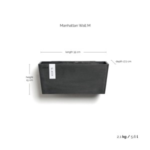 Ecopots Manhattan Wall M Hängetopf, dunkelgrau, 35x17,4x15 cm.