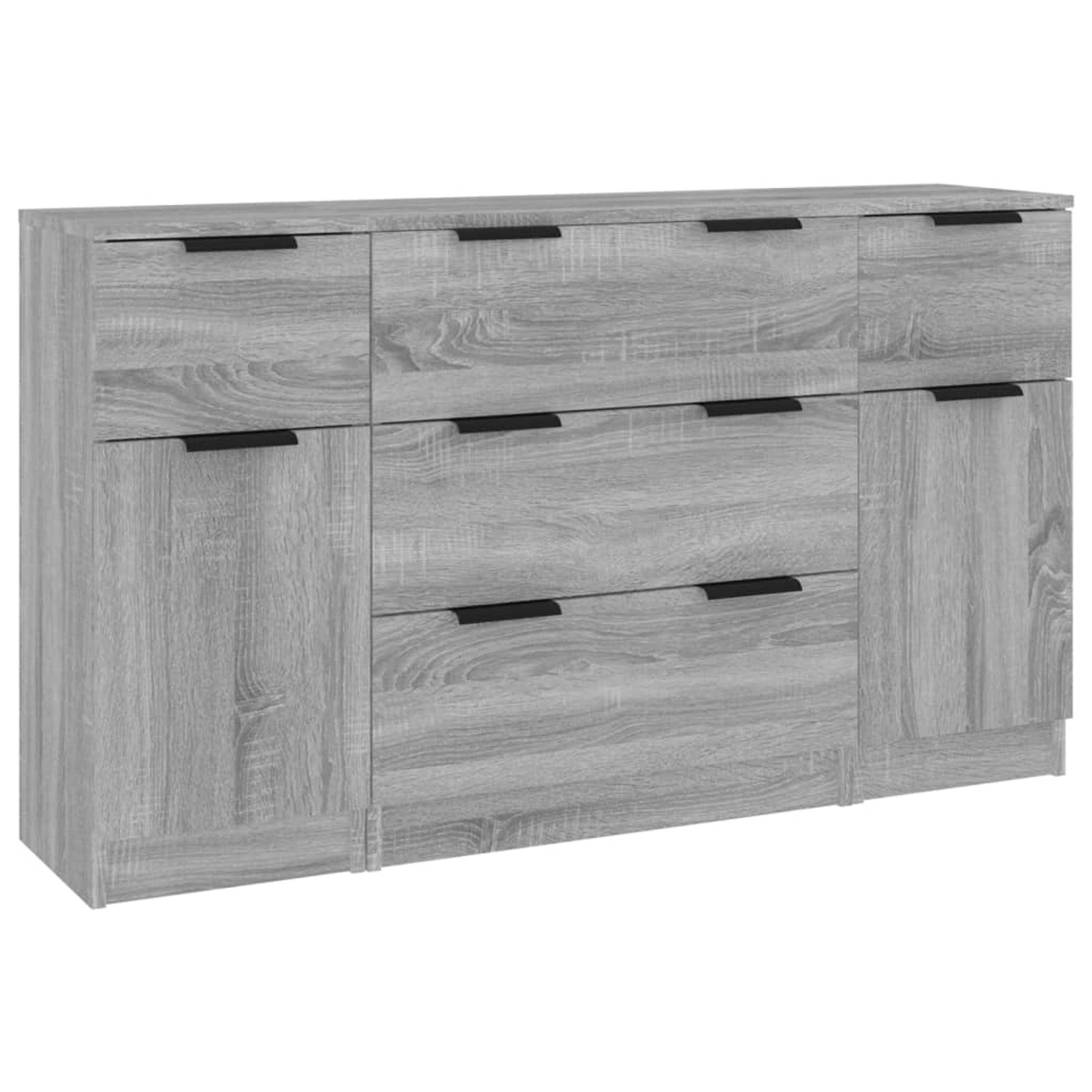 vidaXL 3-Tlg Sideboard-Set Grau Sonoma Holzwerkstoff 3115826