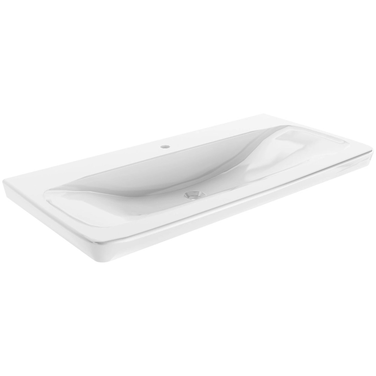 Weißes Fackelmann Keramik Einbauwaschbecken Milano, 107,5 cm breit, mit Überlauf.