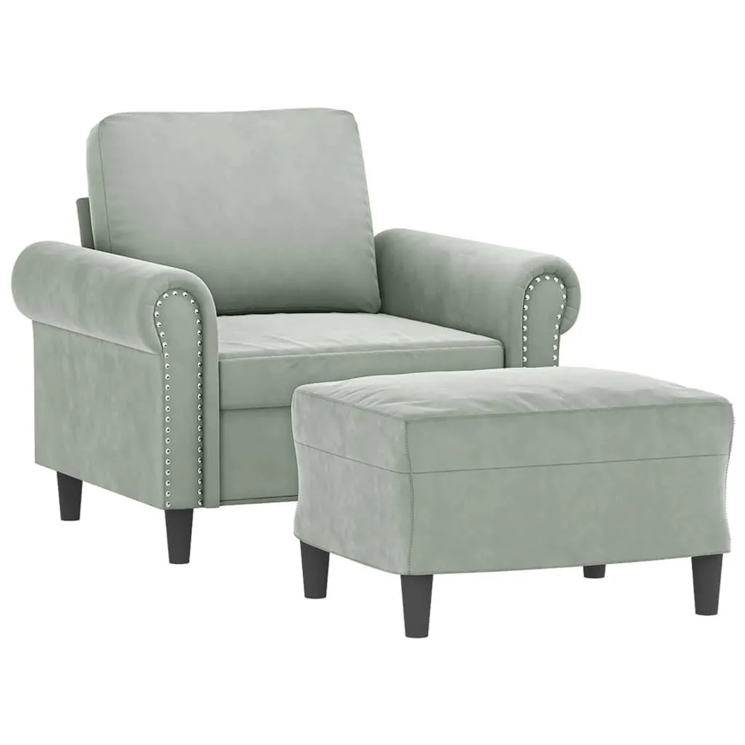 vidaXL Sessel mit Hocker Hellgrau 60 cm Samt 3201205