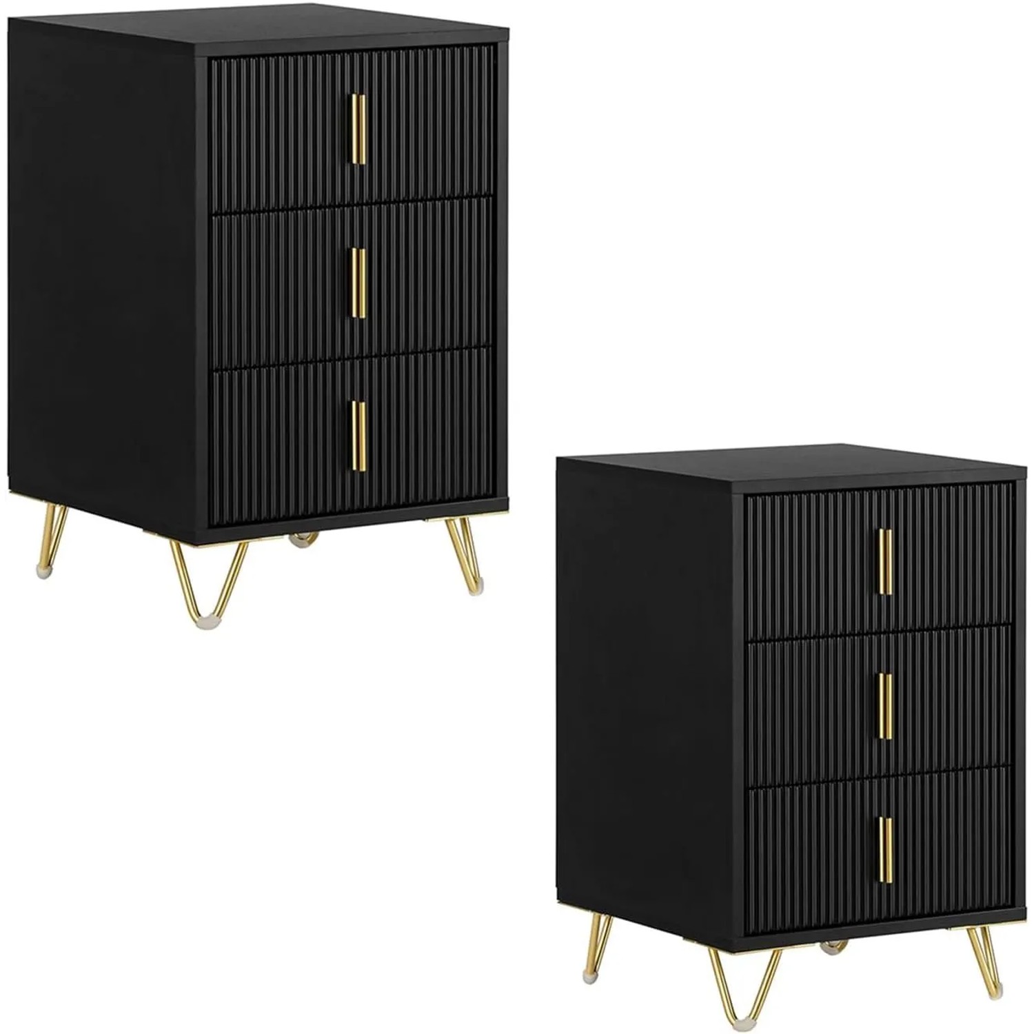 SoBuy 2er Set Nachttisch Schwarz Gold Beistelltisch mit 3 Schubladen 40x63x40cm FBT115-L-SCHx2