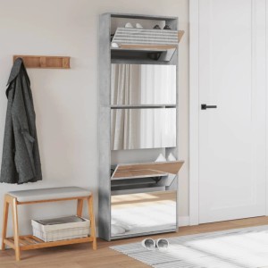 vidaXL Schuhschrank mit Spiegel 5 Fächer Betongrau 63x17x169,5 cm 3228281