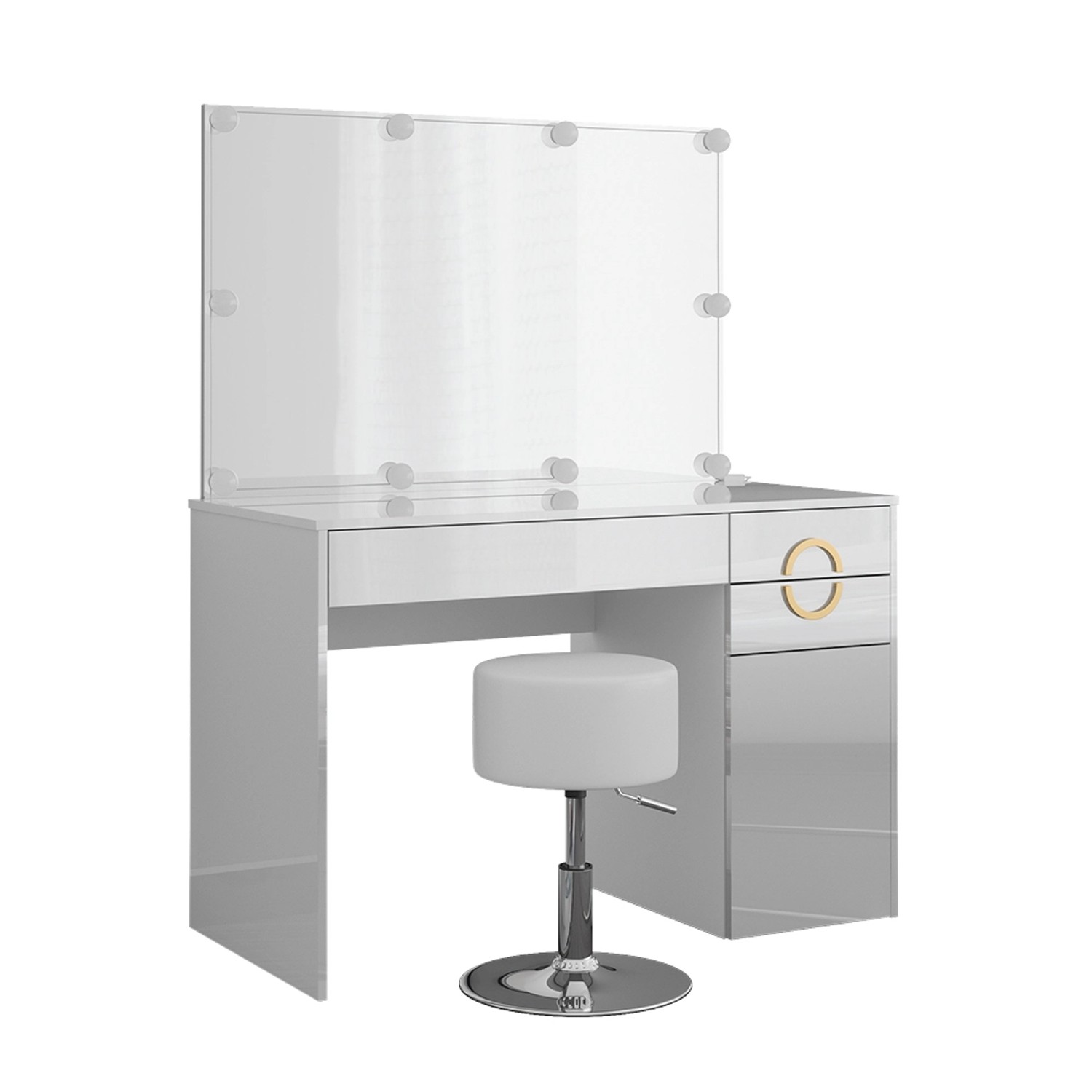 Vicco Schminktisch Adela Weiß/Weiß 115 cm mit LED Beleuchtung und Hocker günstig online kaufen