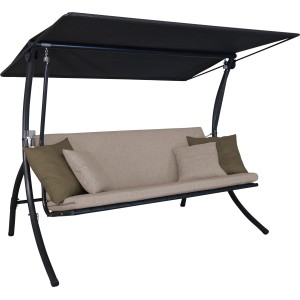 Angerer Hollywoodschaukel Motion Smart Sand mit Sonnendach und beigen Kissen.