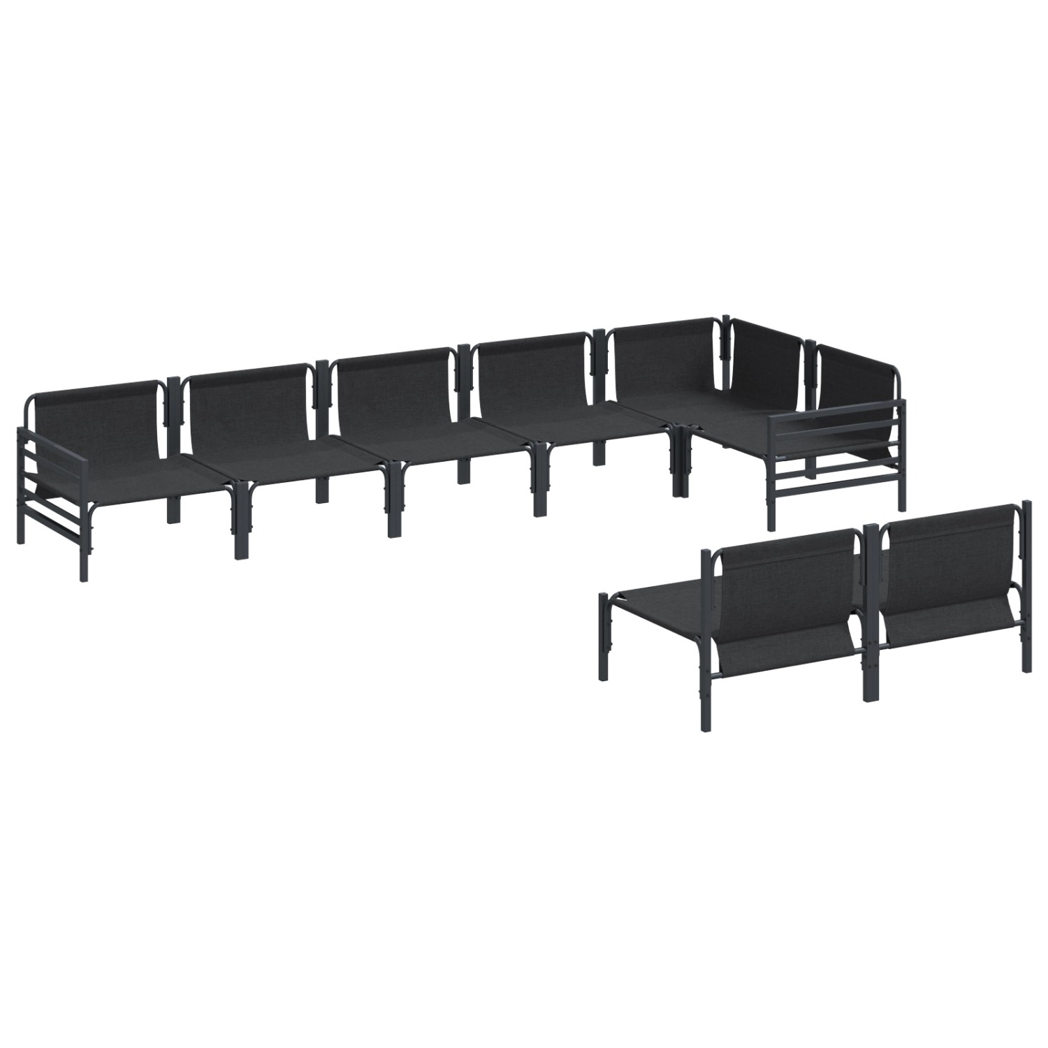 vidaXL Garten-Sofa-Set, 8-teilig, anthrazitfarben, Stahl, bestehend aus Sofas und Hockern.