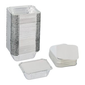 Relaxdays Aluschalen mit Deckel 100er Set Aluminium Silber Gefriergeeignet Backofenfest 4 cm x 13 cm x 10 cm 6 g