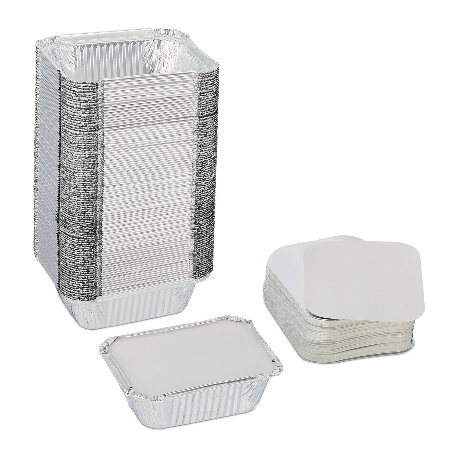 Relaxdays Aluschalen mit Deckel 100er Set Aluminium Silber Gefriergeeignet Backofenfest 4 cm x 13 cm x 10 cm 6 g