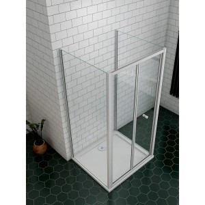 U-förmige Duschkabine 80x80x80 cm mit Klarglas und mattgrauem Rahmen.