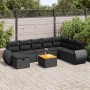 Schwarze 9-tlg. vidaXL Garten-Sofagarnitur mit Kissen und Tisch aus Polyrattan. Gartenmöbel für Terrasse und Garten.