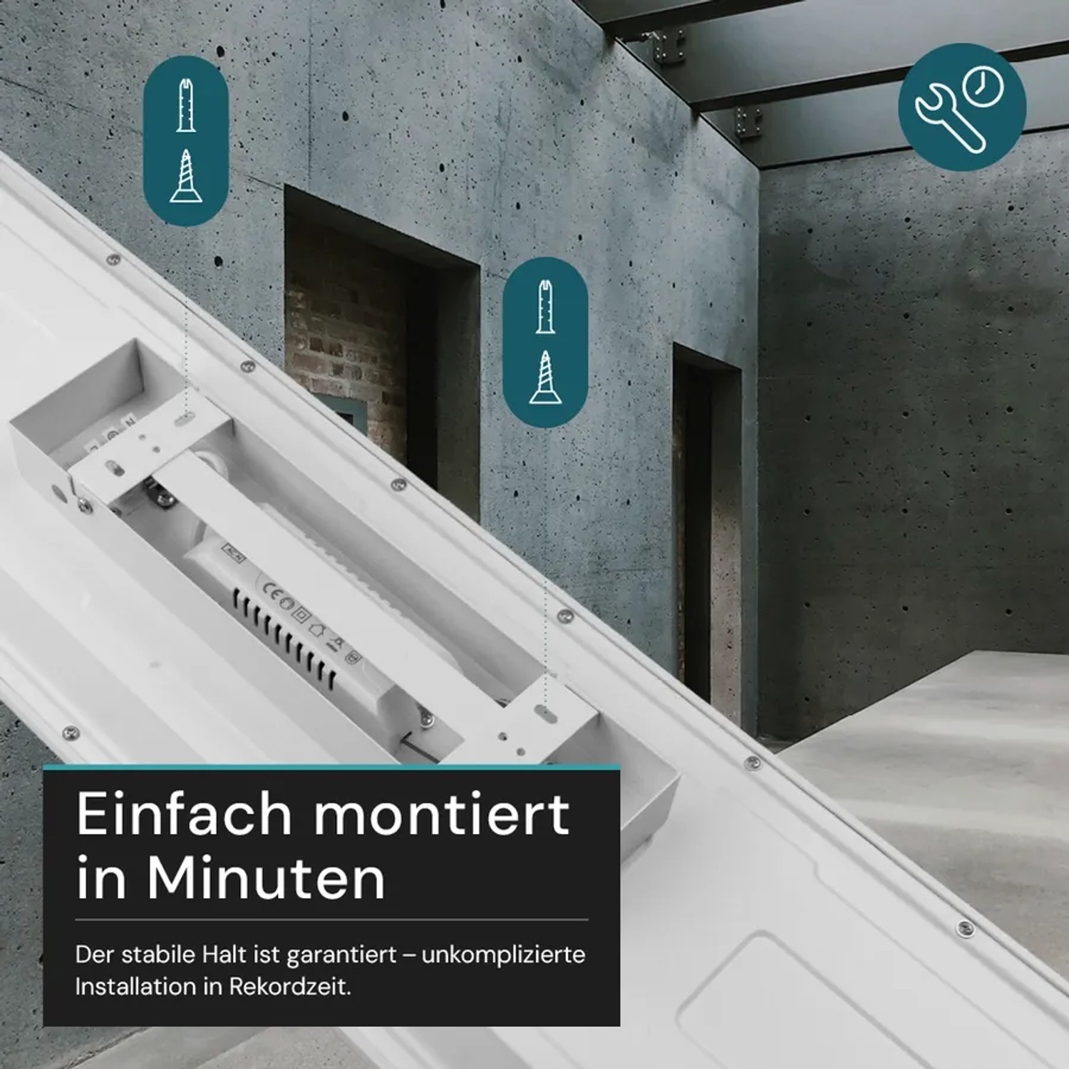 Detailaufnahme der Montage der weißen LUXULA LITEQ LED Panel Büroleuchte.