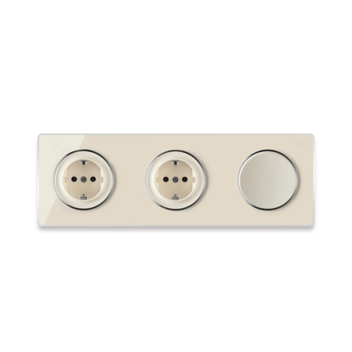 OneKeyElectro 2x Schuko Steckdose + Lichtschalter Einfach + Glas Abdeckrahmen 3fach Waagerecht Beige