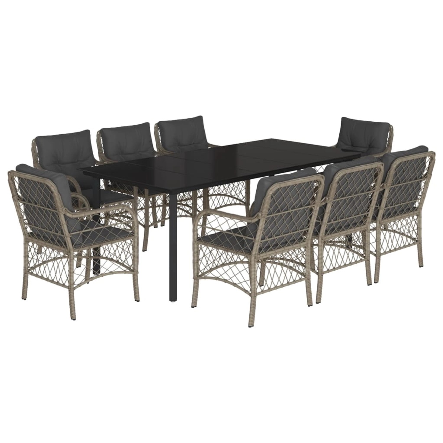 vidaXL 9-Tlg Garten-Essgruppe mit Kissen Hellgrau Poly Rattan 3212179 günstig online kaufen